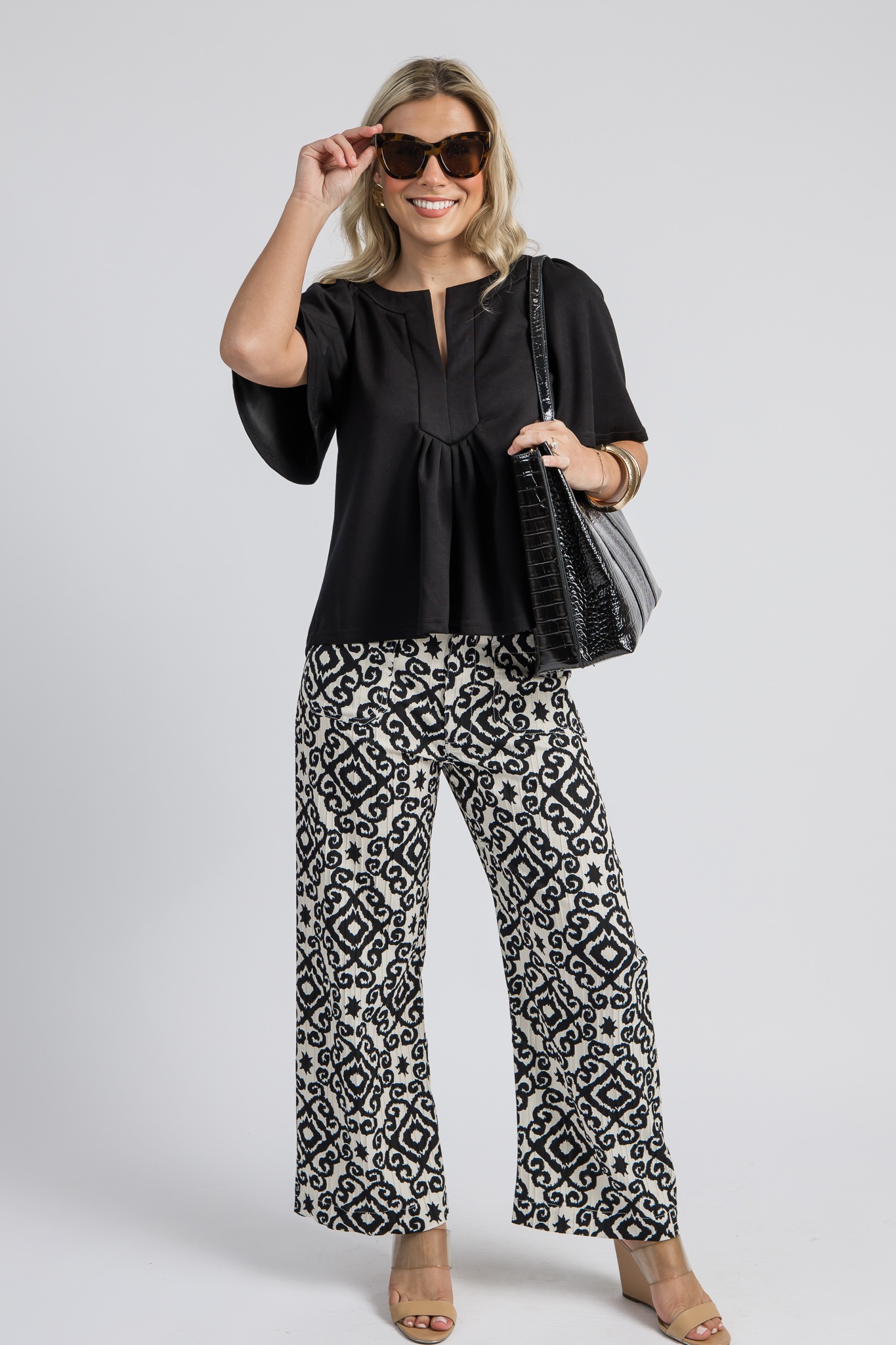 Textured Print Pants, Black - 4K7A0329- (2)p.jpg